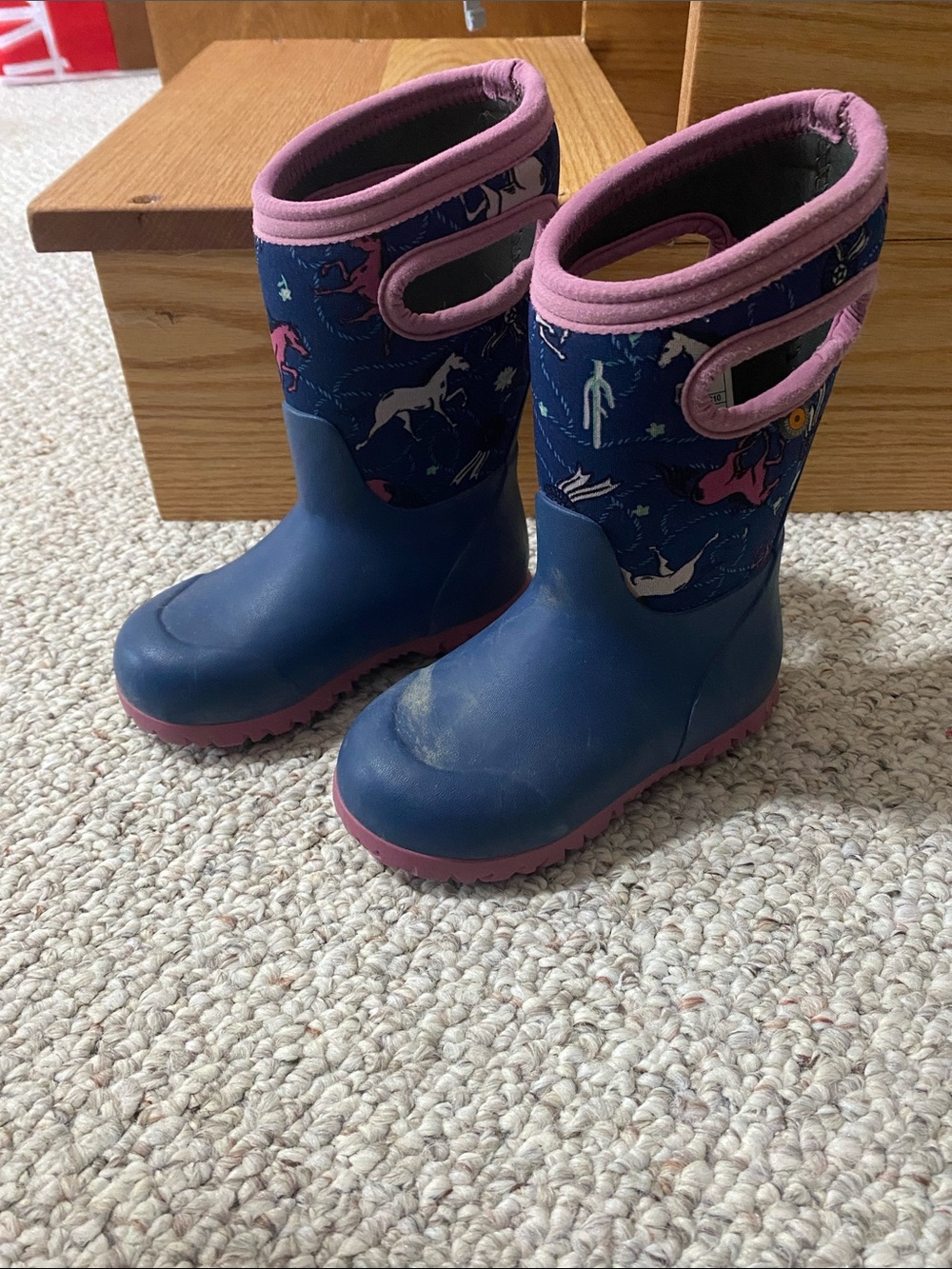 Bogs Navy Unicorn Print Kids Rain Boots with Pink Trim